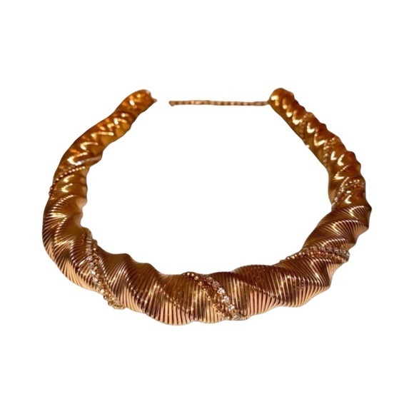 Twisted Gold Mesh Necklace with Beads and Rhinestones Vintage - Picture 4 of 4